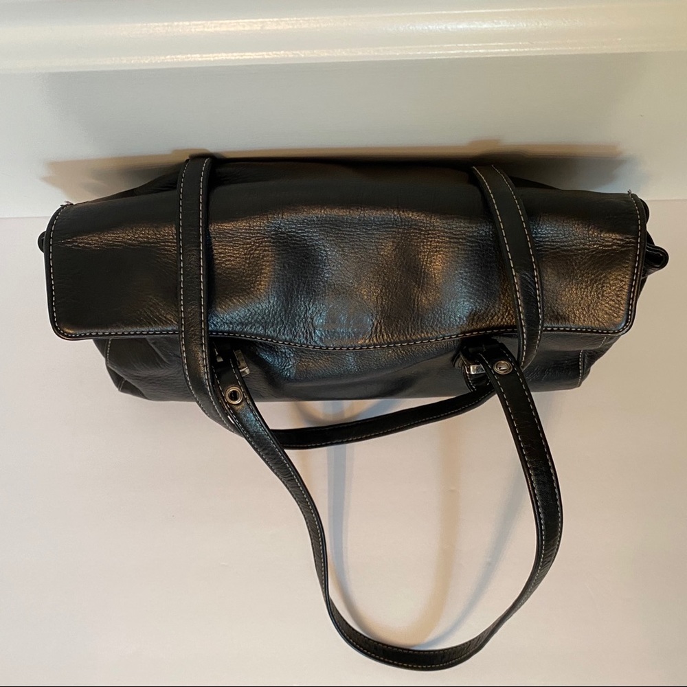 PERLINA SHOULDER BAG SATCHEL BLACK LEATHER 2 STRAP FLAP CLOSE - Picture 4 of 12